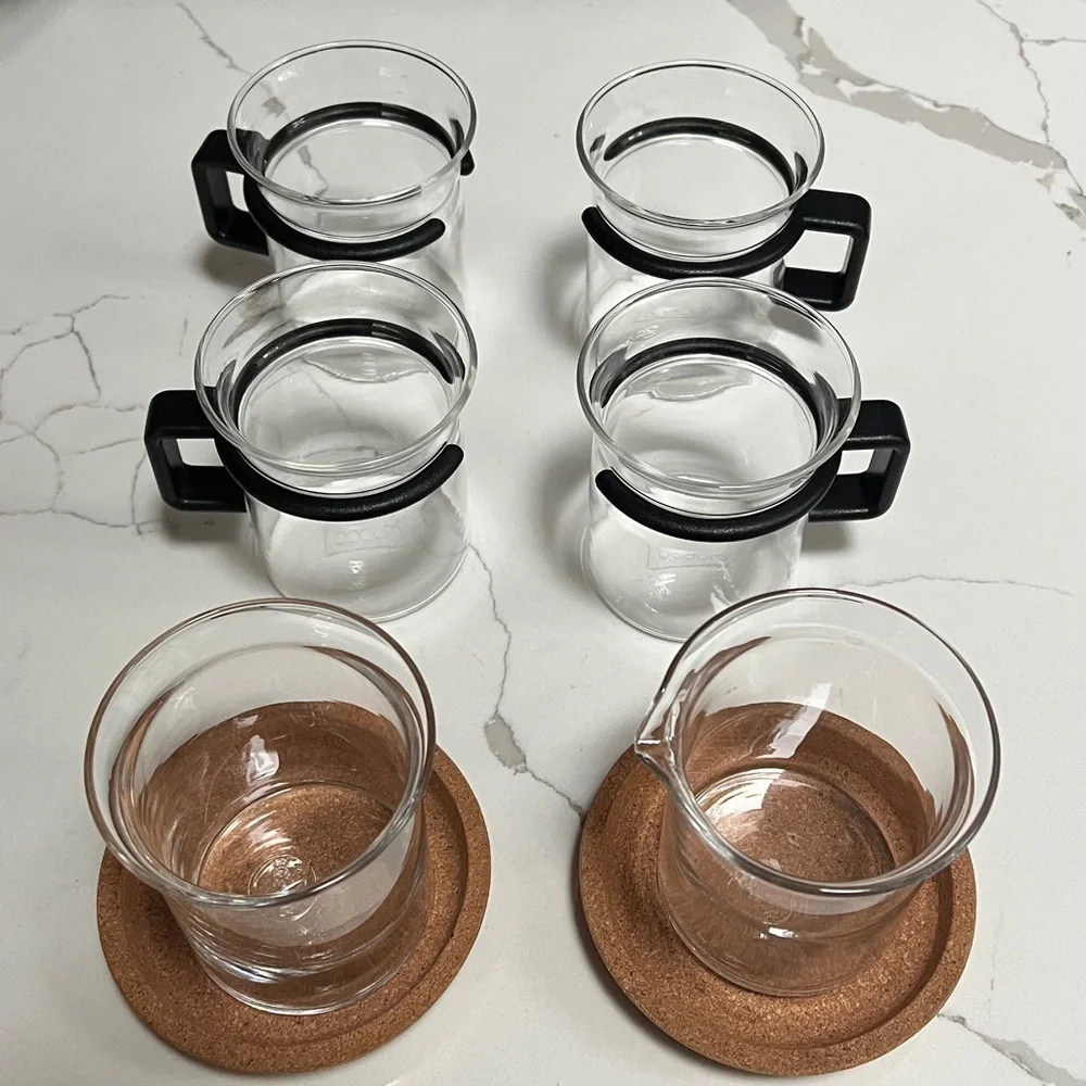 Bodum Bistro Set Creamer and Sugar 4 Espresso 2 Cork Coasters